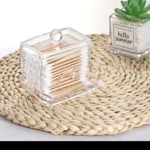 1pc 3.5*3.5in Acrylic Cotton Swabs Storage Holder, Cotton Swabs Box, Cotton Pads